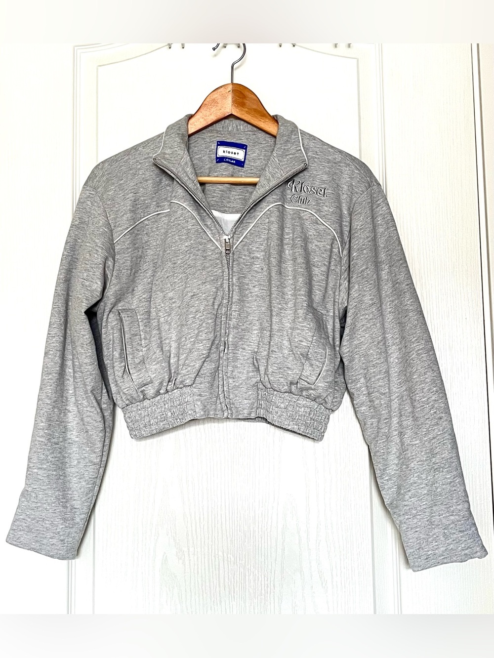 Kloset Thailand Grey Cropped Full Zip Western Piping Sweatshirt Jacket OS